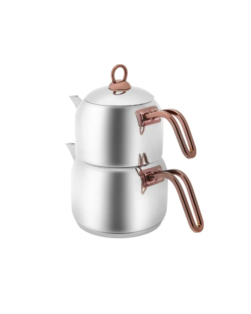 Karaca Urban Stainless Steel Induction Teapot Set, Medium, Rosegold Silver