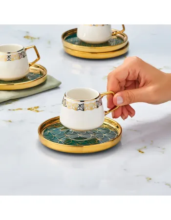 Karaca Verde 12-Piece Porcelain Espresso Turkish Coffee Cup Set for 6 People, 100ml, Multi