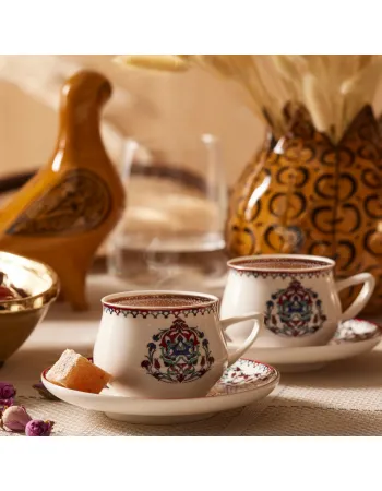 Karaca Nakkaş 12-Piece Porcelain Espresso Turkish Coffee Cup Set for 6 People, 100ml, Multi Karaca Nakkaş 12-Piece Porcelain Espresso Turkish Coffee Cup Set for 6 People, 100ml, Multi
