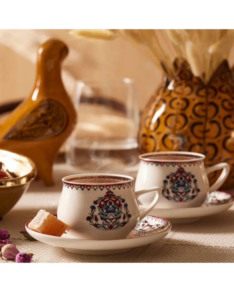 Karaca Nakkaş 12-Piece Porcelain Espresso Turkish Coffee Cup Set for 6 People, 100ml, Multi Karaca Nakkaş 12-Piece Porcelain Espresso Turkish Coffee Cup Set for 6 People, 100ml, Multi