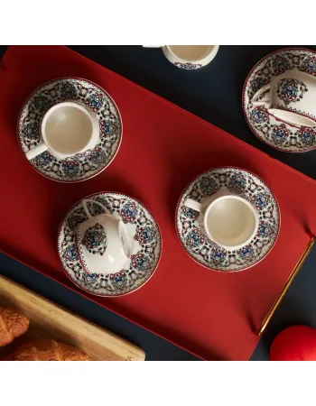 Karaca Nakkaş 12-Piece Porcelain Espresso Turkish Coffee Cup Set for 6 People, 100ml, Multi Karaca Nakkaş 12-Piece Porcelain Espresso Turkish Coffee Cup Set for 6 People, 100ml, Multi