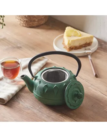 Karaca Greenish Cast Iron Induction Teapot, 600ml, Green Black