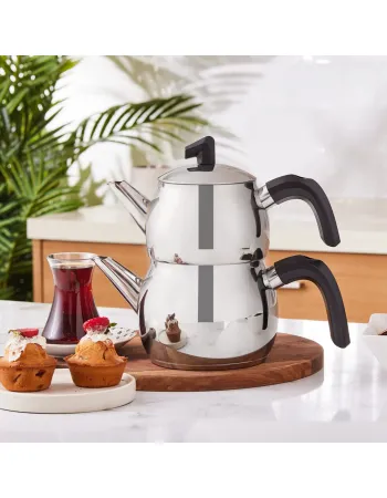 Karaca Belinay Stainless Steel Induction Teapot Set, Medium, Silver Black
