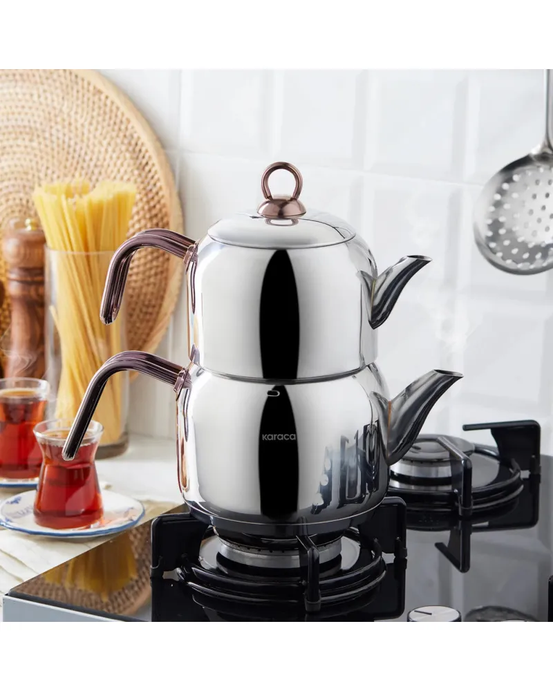 Karaca Urban Stainless Steel Induction Teapot Set, Medium, Rosegold Silver