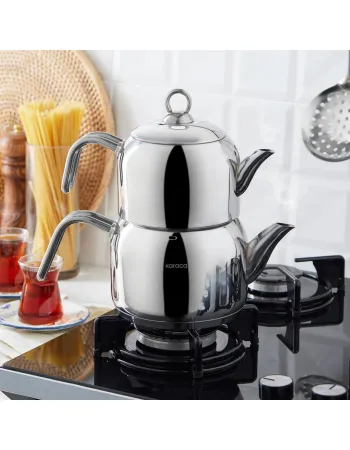Karaca Urban Metal Teapot Set, Medium, 30cm, Silver