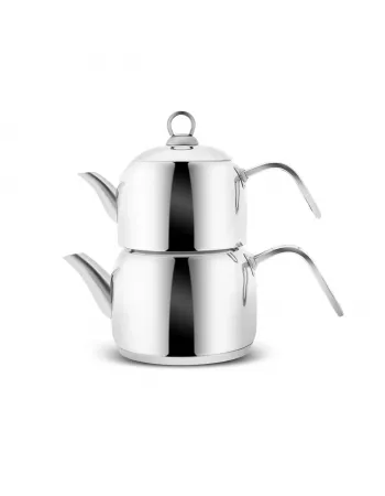 Karaca Urban Metal Teapot Set, Medium, 30cm, Silver