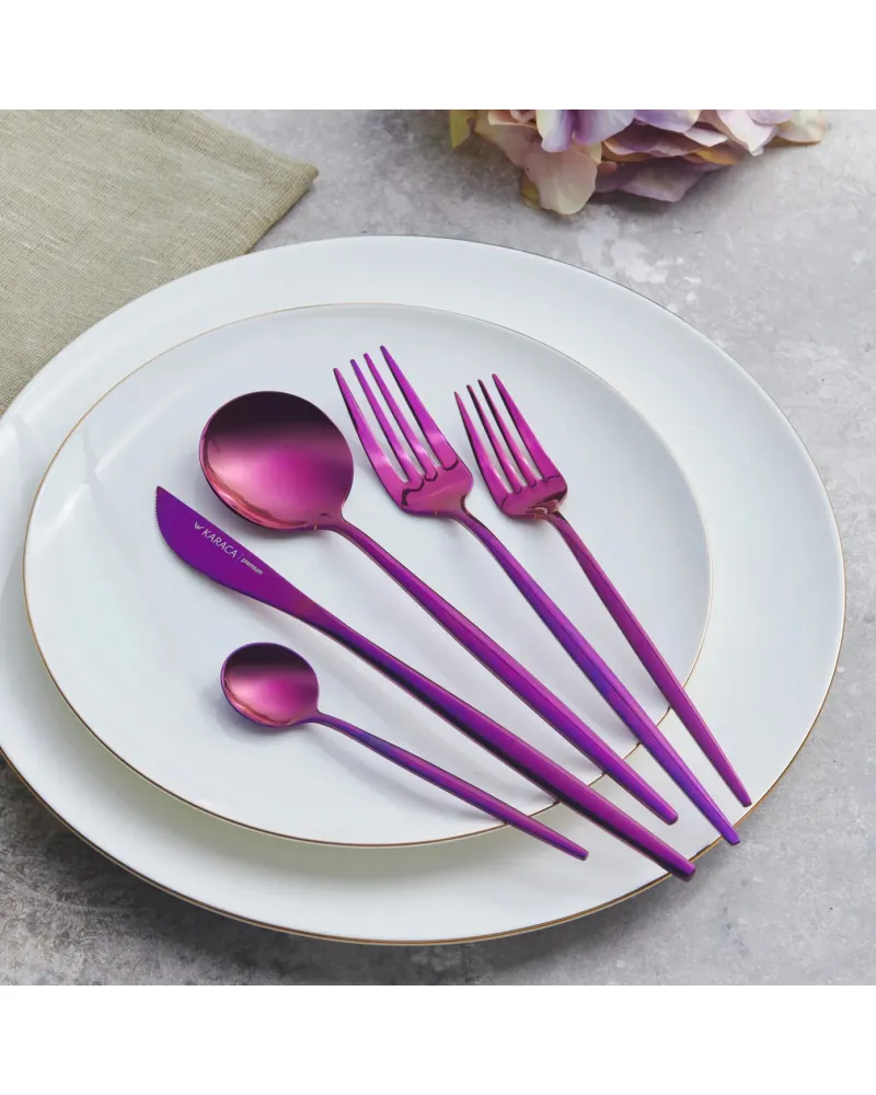 Karaca Orion 30-Piece Stainless Steel Cutlery Set for 6 People, Purple