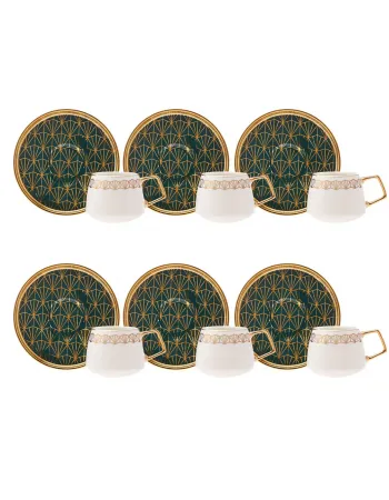 Karaca Verde 12-Piece Porcelain Espresso Turkish Coffee Cup Set for 6 People, 100ml, Multi