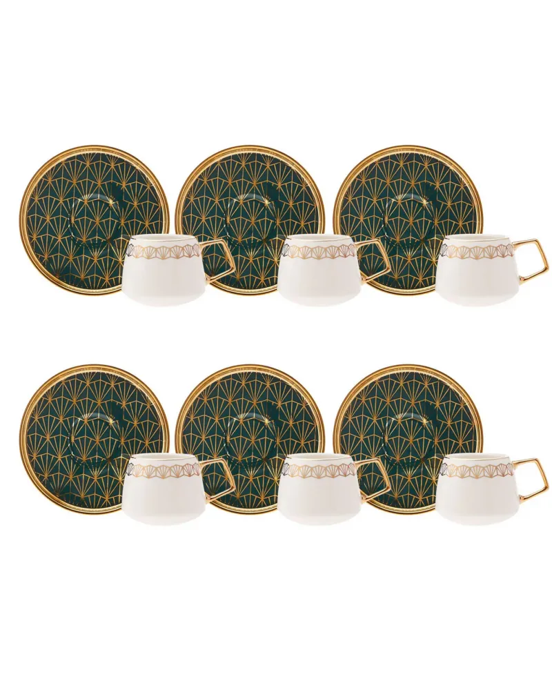Karaca Verde 12-Piece Porcelain Espresso Turkish Coffee Cup Set for 6 People, 100ml, Multi