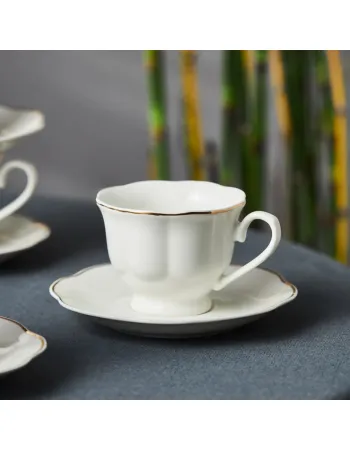 Karaca Çan 12-Piece Porcelain Espresso Turkish Coffee Cup Set for 6 People, 90ml, White Gold