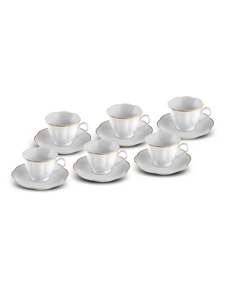 Karaca Çan 12-Piece Porcelain Espresso Turkish Coffee Cup Set for 6 People, 90ml, White Gold