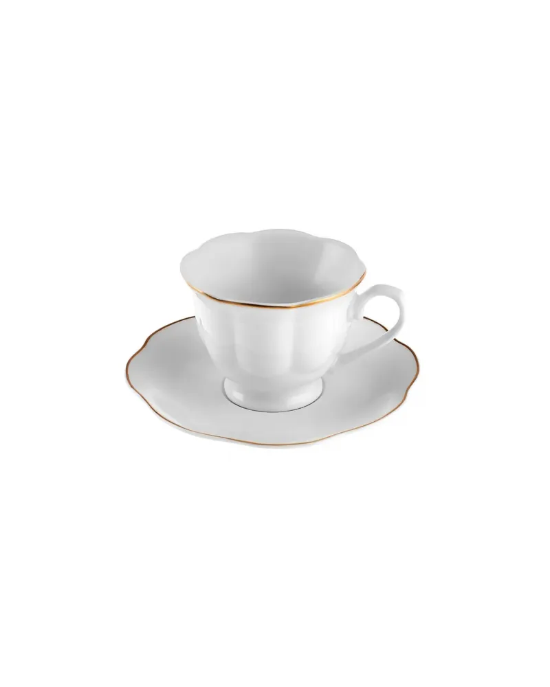 Karaca Çan 12-Piece Porcelain Espresso Turkish Coffee Cup Set for 6 People, 90ml, White Gold