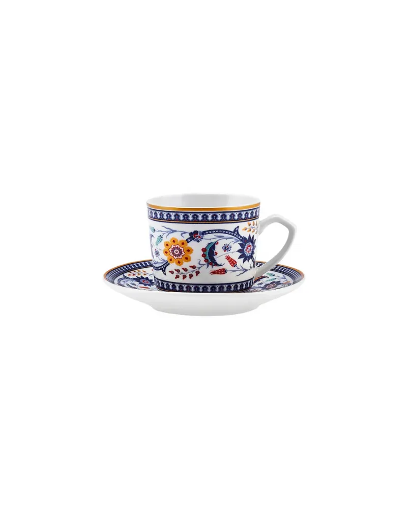 Karaca Ihlamur 4-Piece Bone China Espresso Turkish Coffee Cup Set for 2 People, 80ml, White Multi
