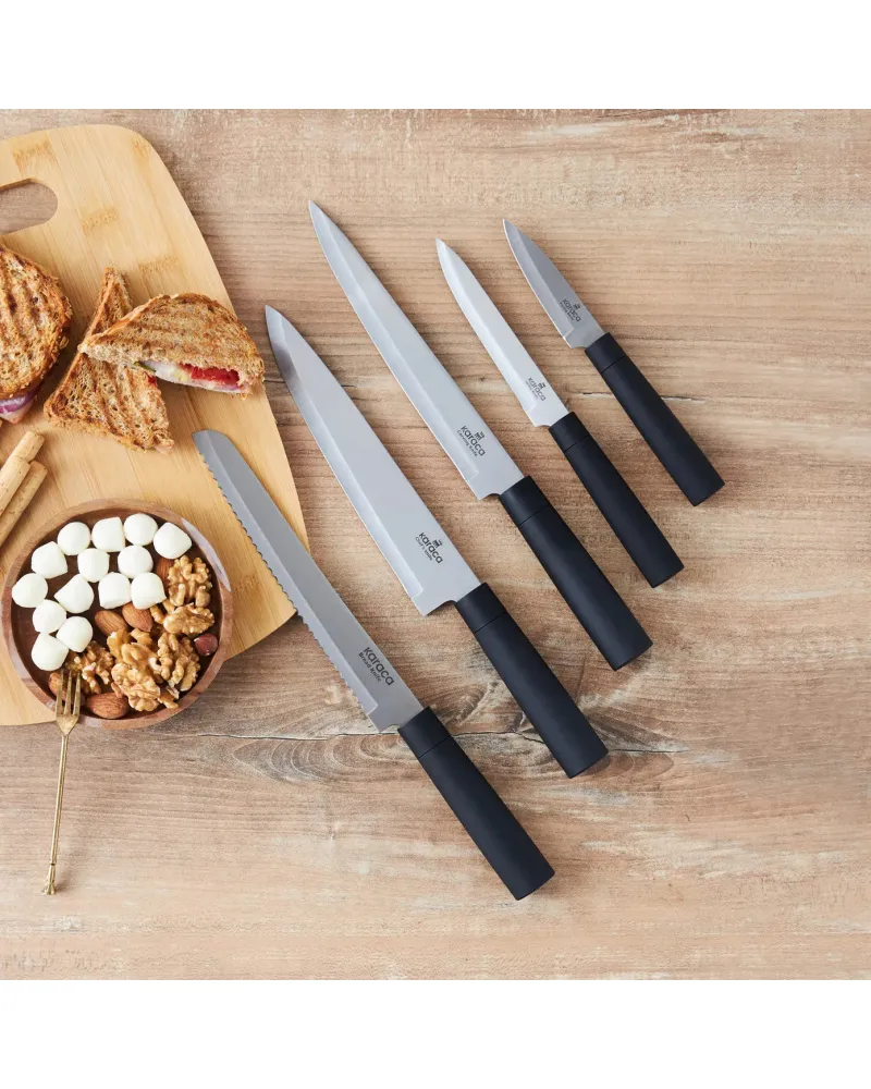 Karaca Grammy Knife Block Set, 5 Piece, Inox Black