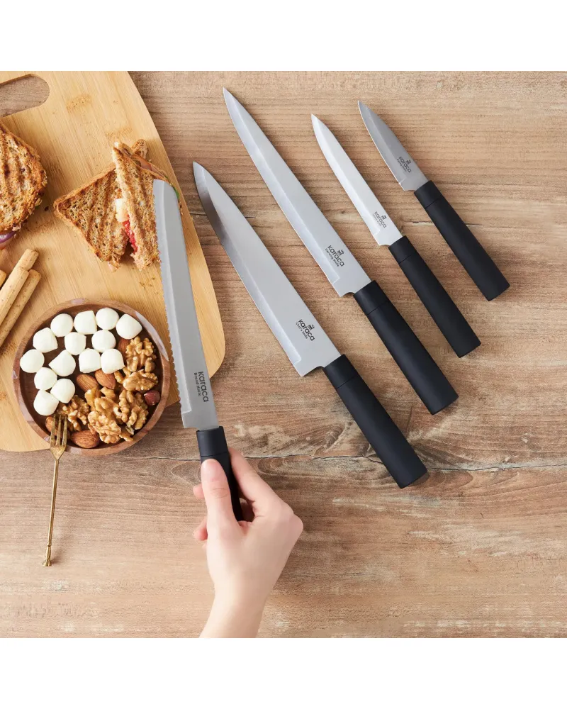 Karaca Grammy Knife Block Set, 5 Piece, Inox Black