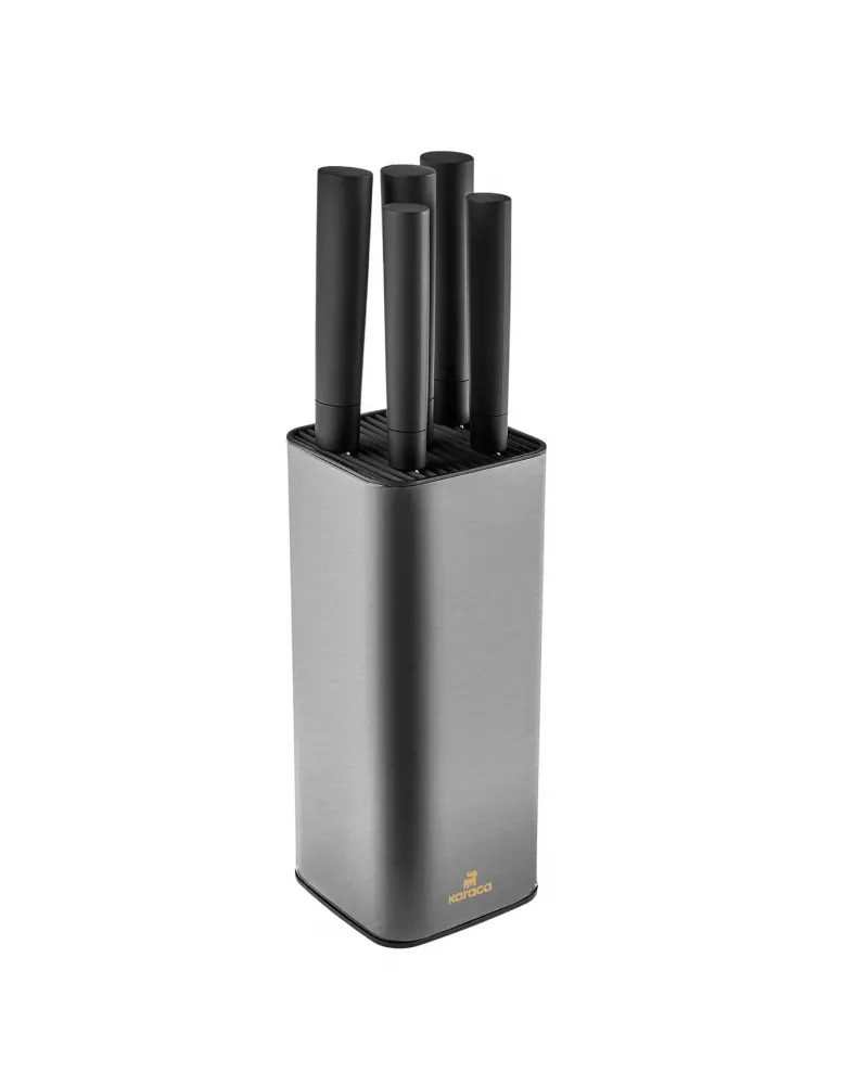 Karaca Grammy Knife Block Set, 5 Piece, Inox Black