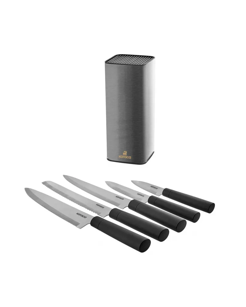 Karaca Grammy Knife Block Set, 5 Piece, Inox Black