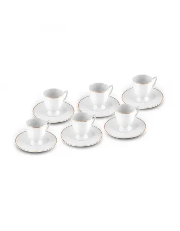 Karaca Boyoz 12-Piece Porcelain Espresso Turkish Coffee Cup Set for 6 People, 85ml, White Gold