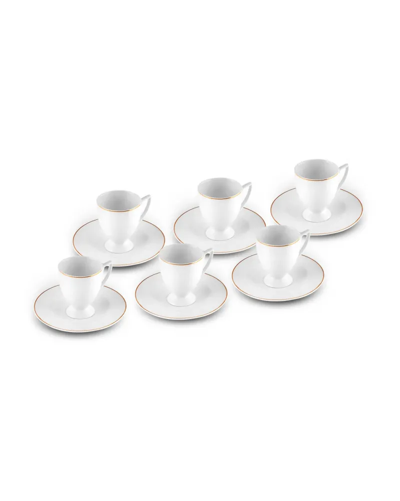 Karaca Boyoz 12-Piece Porcelain Espresso Turkish Coffee Cup Set for 6 People, 85ml, White Gold