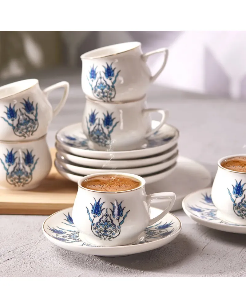 Karaca İznik 12-Piece Porcelain Espresso Turkish Coffee Cup Set for 6 People, 100ml, Multi