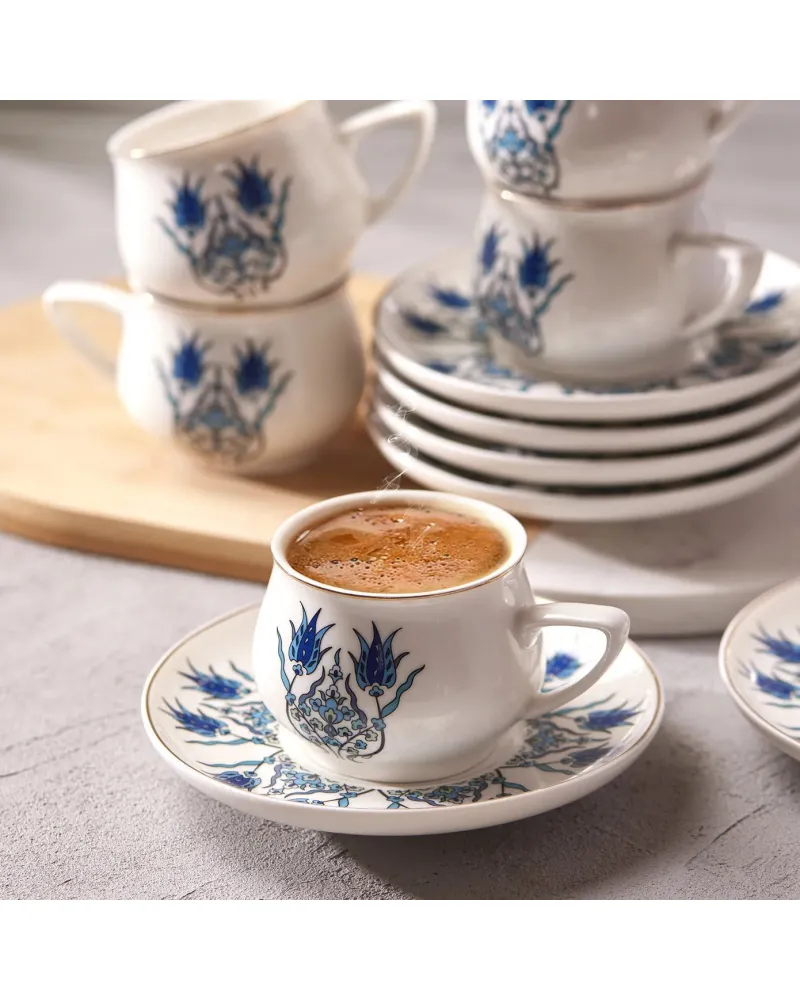 Karaca İznik 12-Piece Porcelain Espresso Turkish Coffee Cup Set for 6 People, 100ml, Multi