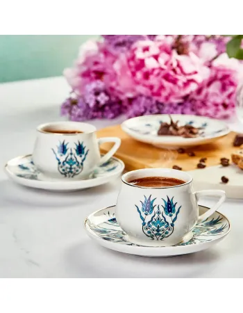 Karaca İznik 12-Piece Porcelain Espresso Turkish Coffee Cup Set for 6 People, 100ml, Multi