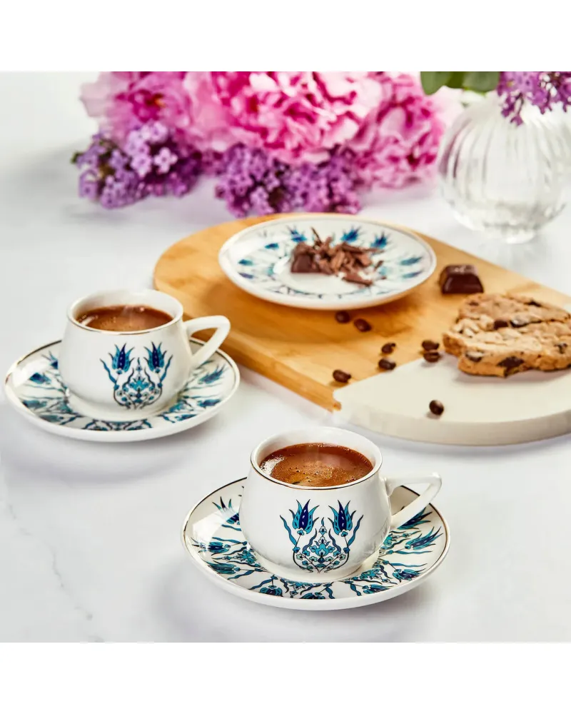 Karaca İznik 12-Piece Porcelain Espresso Turkish Coffee Cup Set for 6 People, 100ml, Multi