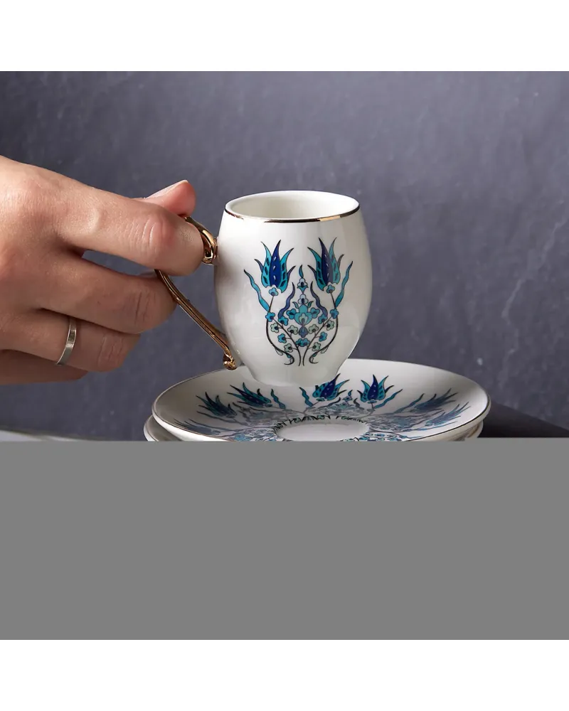 Karaca İznik 12-Piece Porcelain Porcelain Espresso Turkish Coffee Cup Set for 6 People, 90ml, Multi