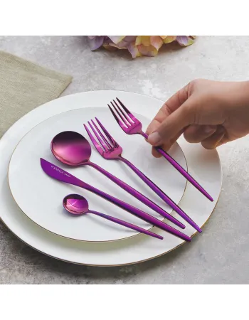 Karaca Orion 30-Piece Stainless Steel Cutlery Set for 6 People, Purple