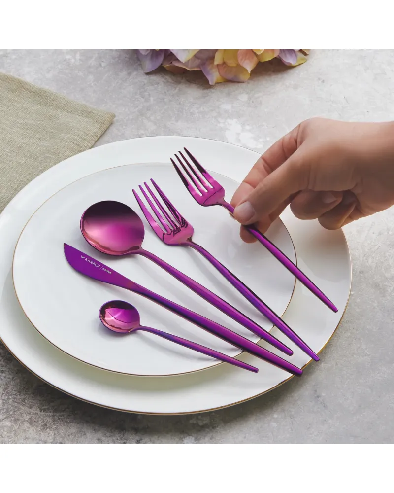 Karaca Orion 30-Piece Stainless Steel Cutlery Set for 6 People, Purple