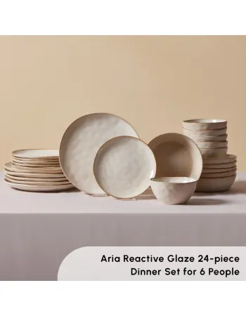 Karaca Aria 24-Piece Reactive Glaze Dinner Set for 6 People, Beige