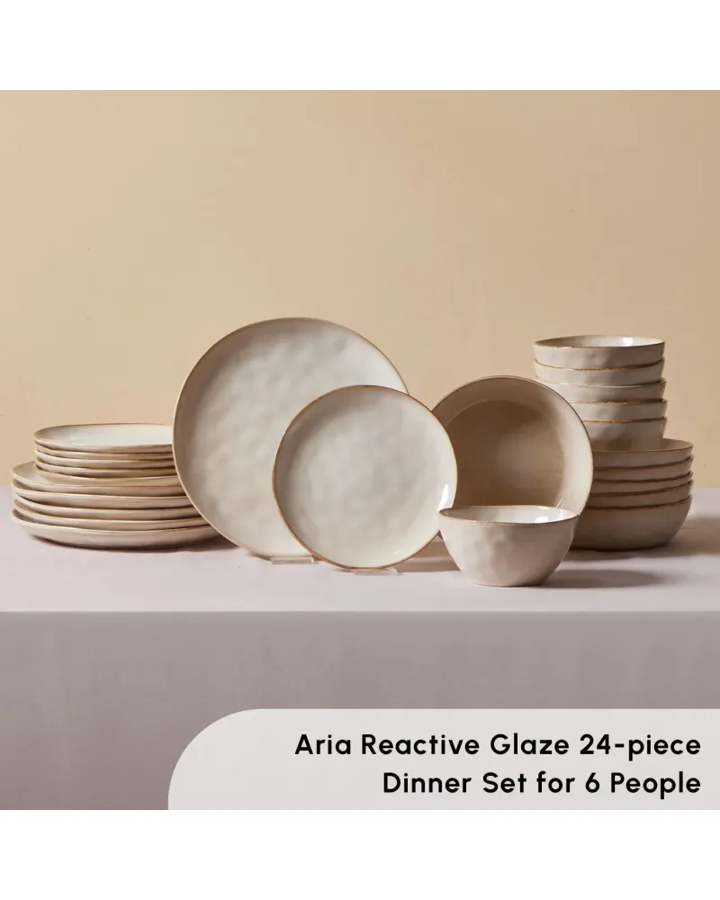 Karaca Aria 24-Piece Reactive Glaze Dinner Set for 6 People, Beige