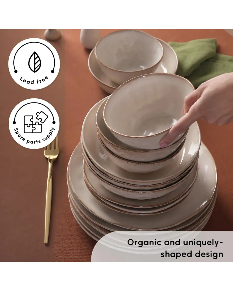 Karaca Aria 24-Piece Reactive Glaze Dinner Set for 6 People, Beige