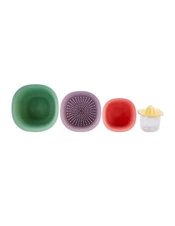 Karaca 4 Piece Multi Purpose Mixing Bowls, Colander and Citrus Squeezer Set, Multi
