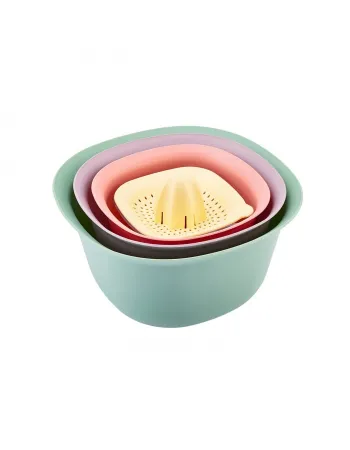 Karaca 4 Piece Multi Purpose Mixing Bowls, Colander and Citrus Squeezer Set, Multi