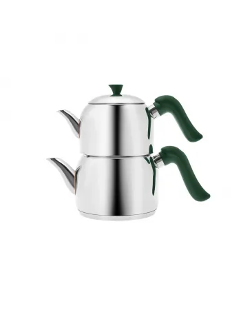 Karaca Edana Stainless Steel Induction Teapot Set, Medium, Green Silver