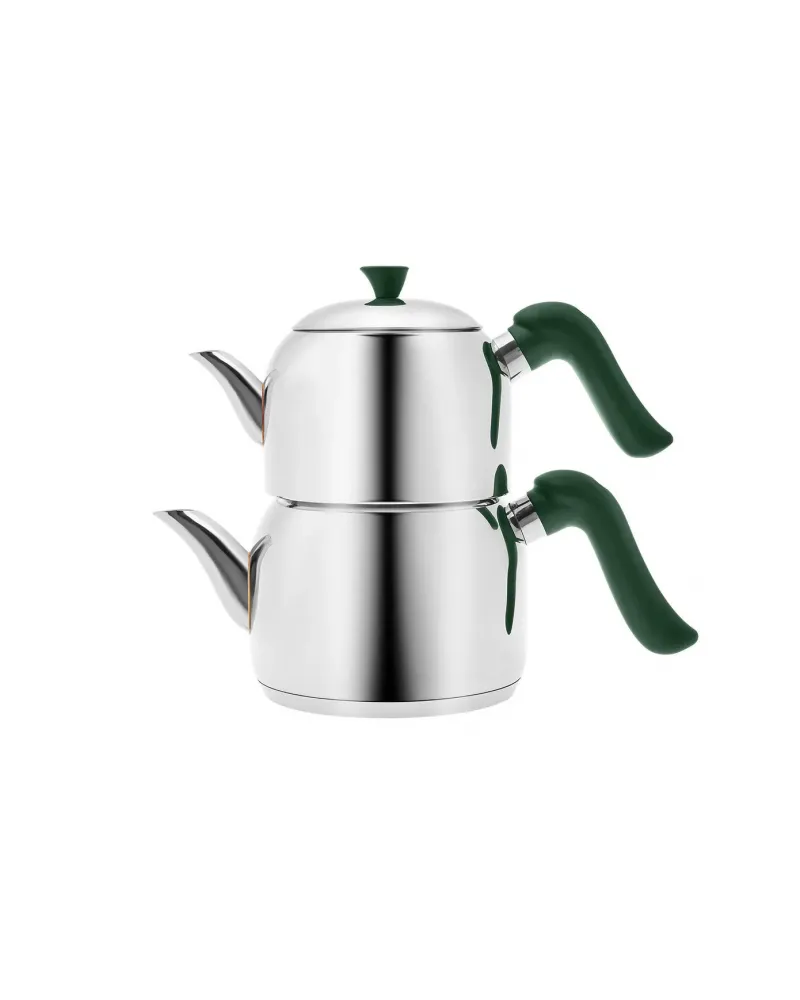Karaca Edana Stainless Steel Induction Teapot Set, Medium, Green Silver