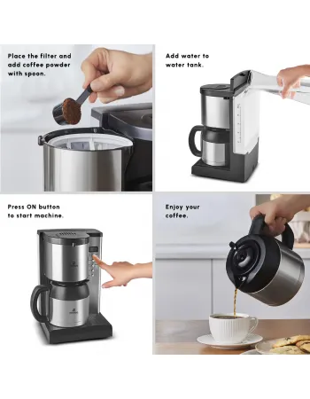 Karaca Coffee Art Aroma Thermal Carafe Filter Coffee Machine, 1.2L, 1000 W, Inox