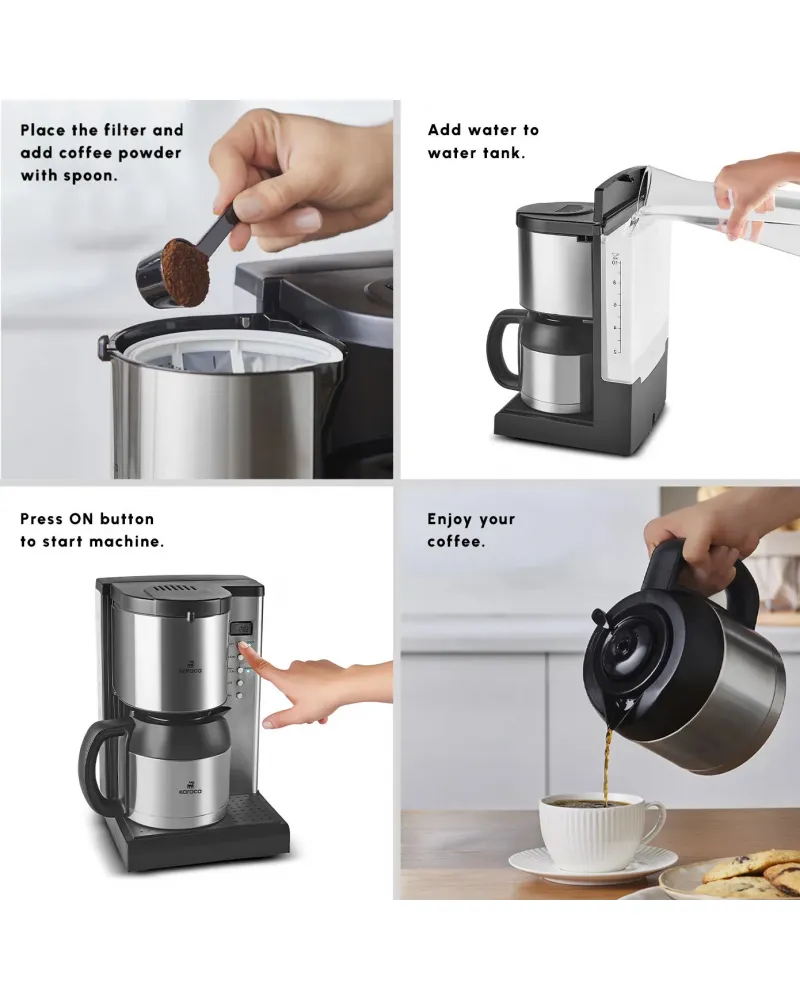 Karaca Coffee Art Aroma Thermal Carafe Filter Coffee Machine, 1.2L, 1000 W, Inox