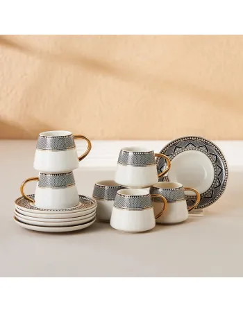 Karaca Globe 12-Piece Porcelain Espresso Turkish Coffee Cup Set for 6 People, 80ml, Multi