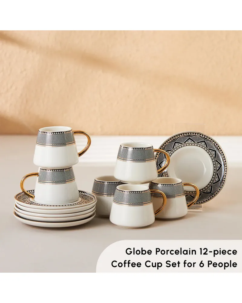 Karaca Globe 12-Piece Porcelain Espresso Turkish Coffee Cup Set for 6 People, 80ml, Multi