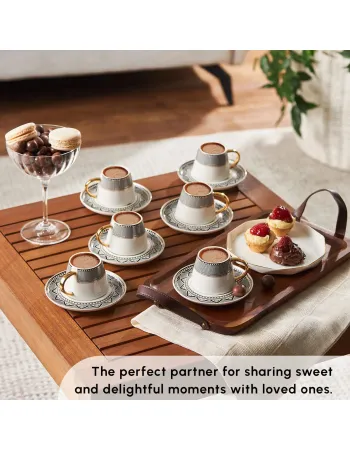 Karaca Globe 12-Piece Porcelain Espresso Turkish Coffee Cup Set for 6 People, 80ml, Multi