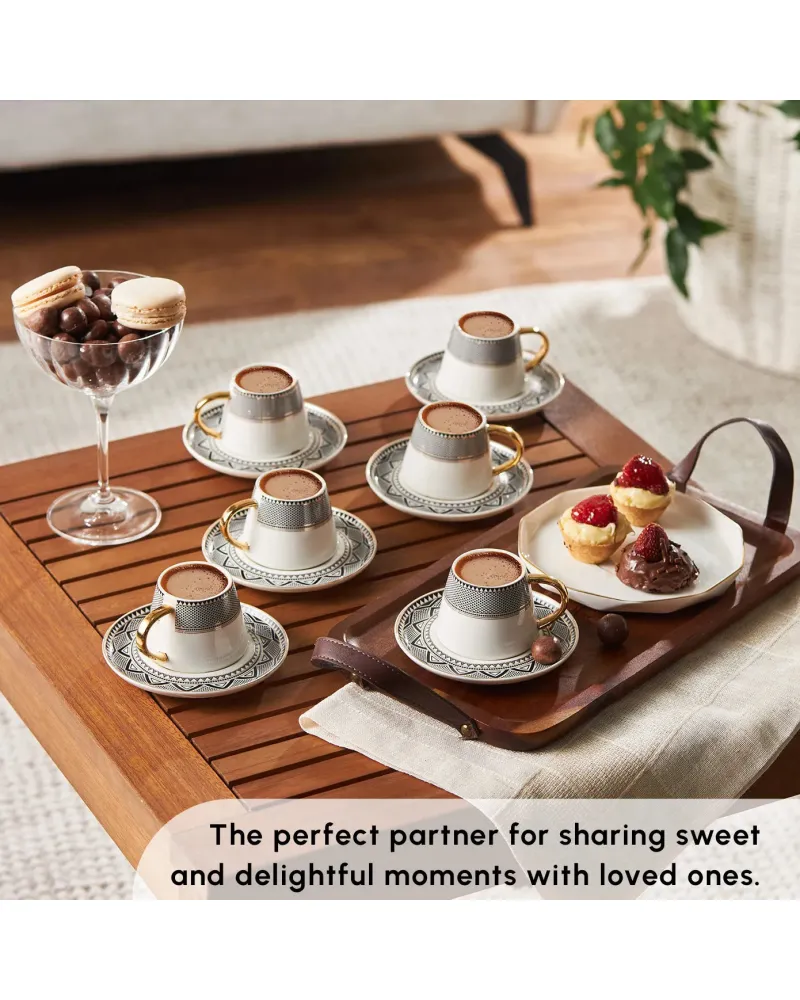 Karaca Globe 12-Piece Porcelain Espresso Turkish Coffee Cup Set for 6 People, 80ml, Multi