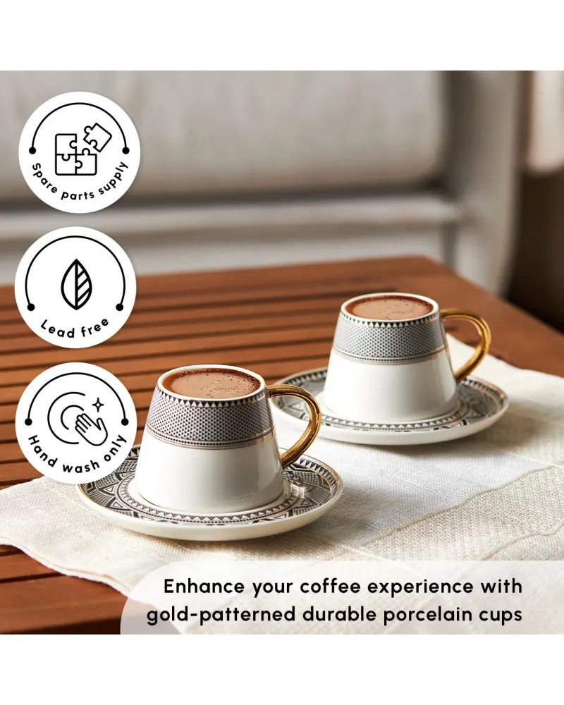 Karaca Globe 12-Piece Porcelain Espresso Turkish Coffee Cup Set for 6 People, 80ml, Multi