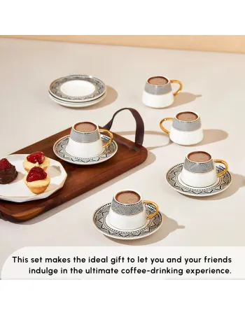 Karaca Globe 12-Piece Porcelain Espresso Turkish Coffee Cup Set for 6 People, 80ml, Multi