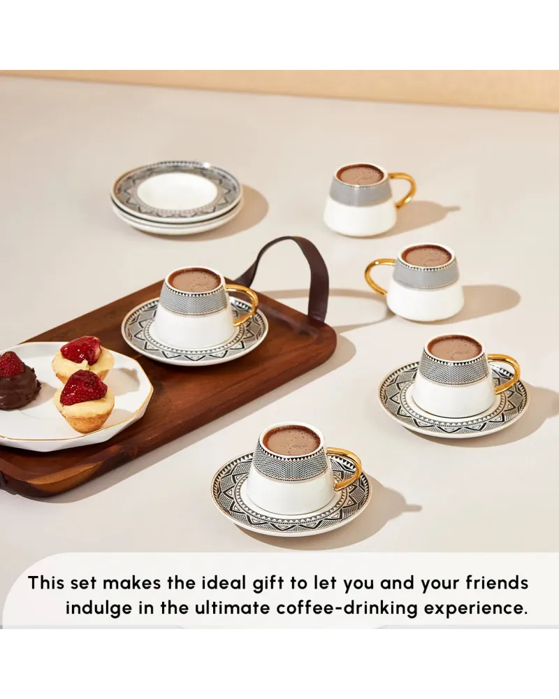 Karaca Globe 12-Piece Porcelain Espresso Turkish Coffee Cup Set for 6 People, 80ml, Multi