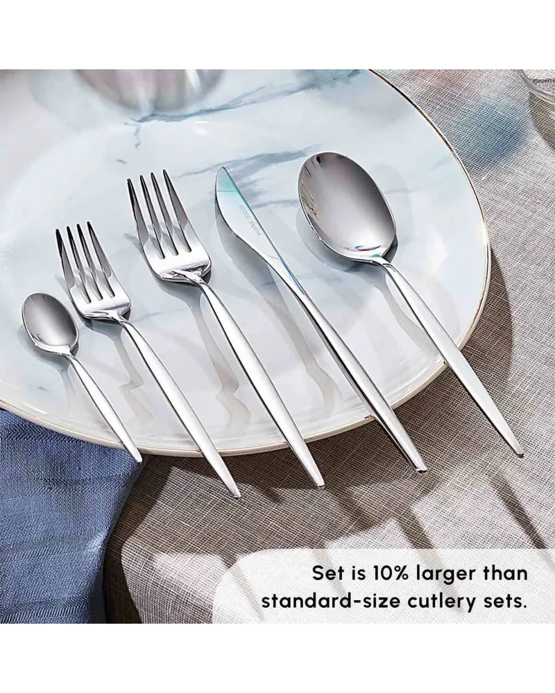 Karaca Lizbon 60-Piece Stainless Steel Cutlery Set for 12 People, Platinum