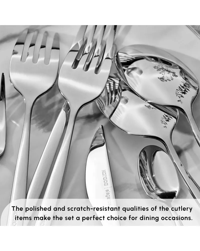 Karaca Lizbon 60-Piece Stainless Steel Cutlery Set for 12 People, Platinum