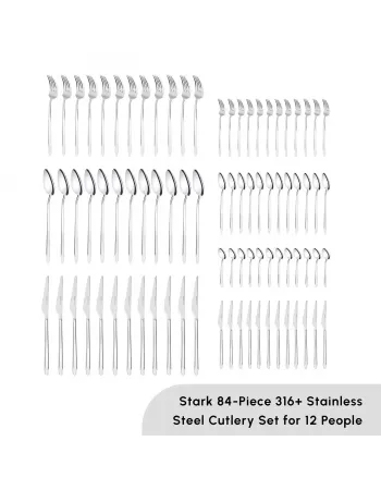 Karaca Stark 84-Piece 316+ Stainless Steel Cutlery Set for 12 People, Silver
