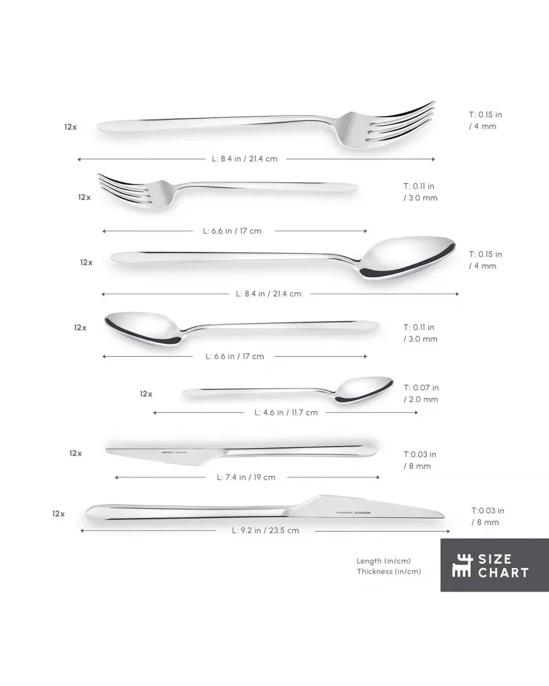 Karaca Stark 84-Piece 316+ Stainless Steel Cutlery Set for 12 People, Silver